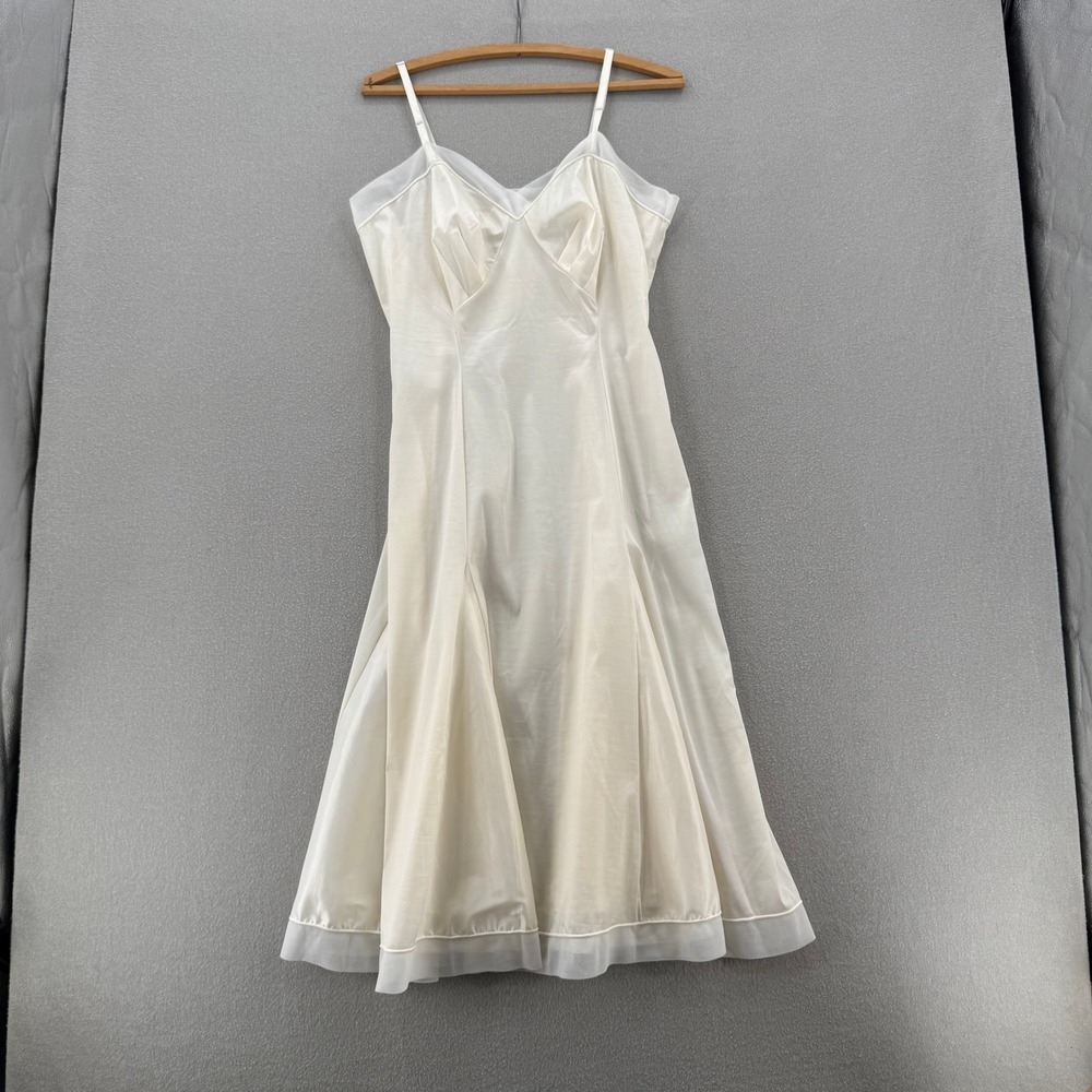 Vintage Vanity Fair Sheer Satin Nylon Ivory Full Slip Dress Nightgown Size 34